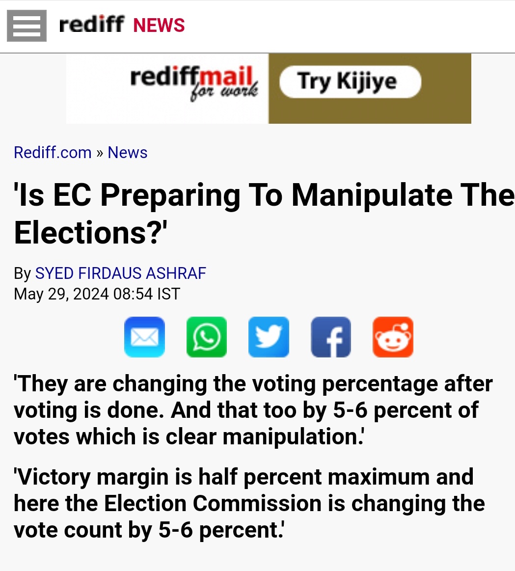 Is @ECISVEEP Preparing To Manipulate The Elections?

Last month the Supreme Court  turned down pleas for reviving paper ballots and also cross-verification of votes cast on EVMs with VVPAT.

Victory Margin : 0.5%
Change in Vote Count : 5% - 6%
