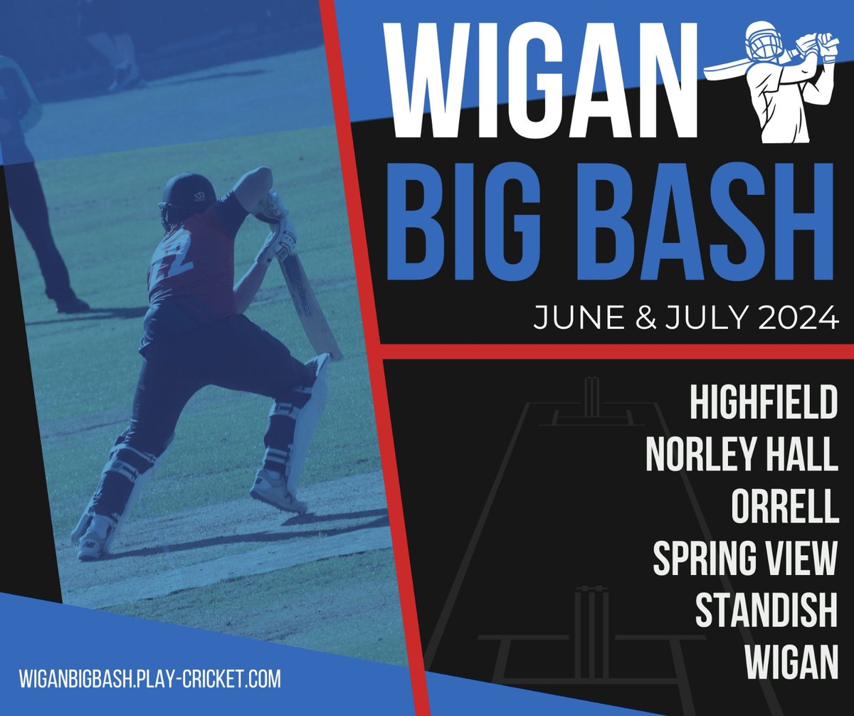 Orrell Red Triangle (@orrellcricket) on Twitter photo We are delighted to be involved in a new version of the much missed Wigan T20 tournament alongside <a href="/Highfield_CC/">Highfield CC</a> <a href="/NorleyHallCC/">Norley Hall CC</a> <a href="/SVCC_11/">Spring View Cricket Club</a> <a href="/standish_cc/">Standish CC</a> <a href="/WiganCricket/">Wigan Cricket Club</a>
All fixtures are now published at the tournament website
wiganbigbash.play-cricket.com We are delighted to be involved in a new version of the much missed Wigan T20 tournament alongside <a href="/Highfield_CC/">Highfield CC</a> <a href="/NorleyHallCC/">Norley Hall CC</a> <a href="/SVCC_11/">Spring View Cricket Club</a> <a href="/standish_cc/">Standish CC</a> <a href="/WiganCricket/">Wigan Cricket Club</a>
All fixtures are now published at the tournament website
wiganbigbash.play-cricket.com