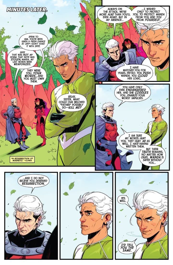 #xspoilers the abusive tactics magneto is using here is really interesting and very on point for his character. pointing out that pietro is cancer to wanda when magneto is actually the one who’s cancer to the twins. saying that he doesn’t  deserved resurrection and that wanda is