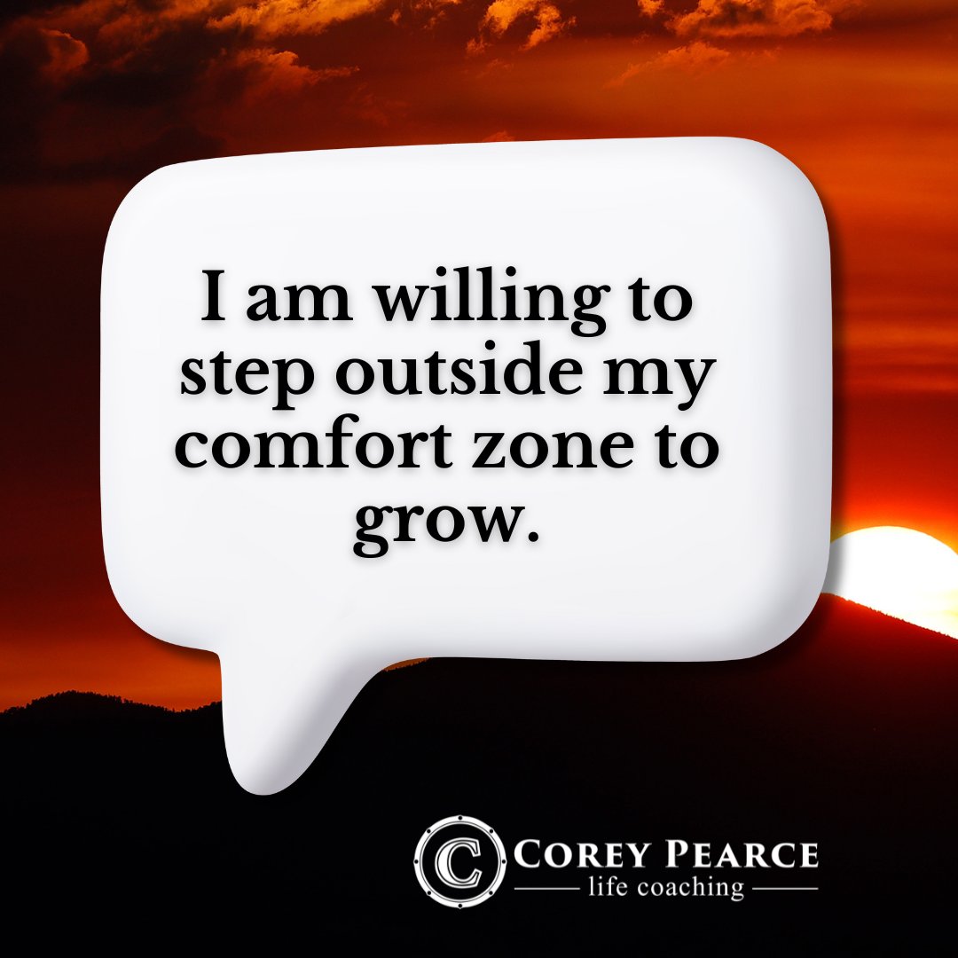 Today's affirmation from Coach Corey hits different: "I am willing to step outside my comfort zone to grow." Remember, great things never come from comfort zones. Let's get it! 💪🌱 #GrowthMindset #ADHDAffirmation