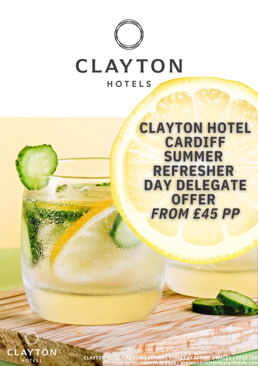 Our member Clayton Hotel Cardiff is introducing its summer day delegate offer, featuring lighter healthy menu inclusions and refreshing soft drinks 🍽️ claytonhotels.com/cardiff/