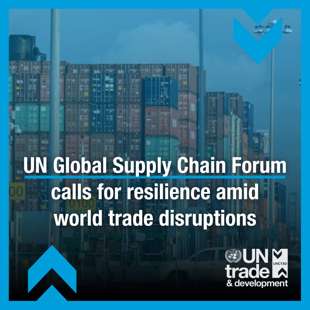 UNCTAD's tweet photo. .@UN Global Supply Chain Forum calls for resilience amid world trade disruptions.

Efforts to decarbonize global shipping while promoting investments and digital solutions will be key to enhancing supply chain resilience for small island developing states https://t.co/VhSHIxVsLh https://t.co/GHPhBXPQM1
