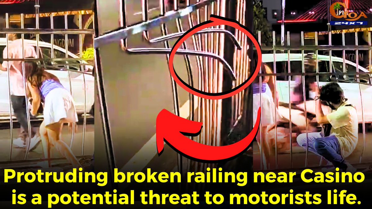 #Dangerous!  Protruding broken railing near Casino is a potential threat to motorists life.  
WATCH : youtu.be/fxq6ZBUIGWc

#Goa #GoaNews #Protruding #railing #broken #threat #motorist