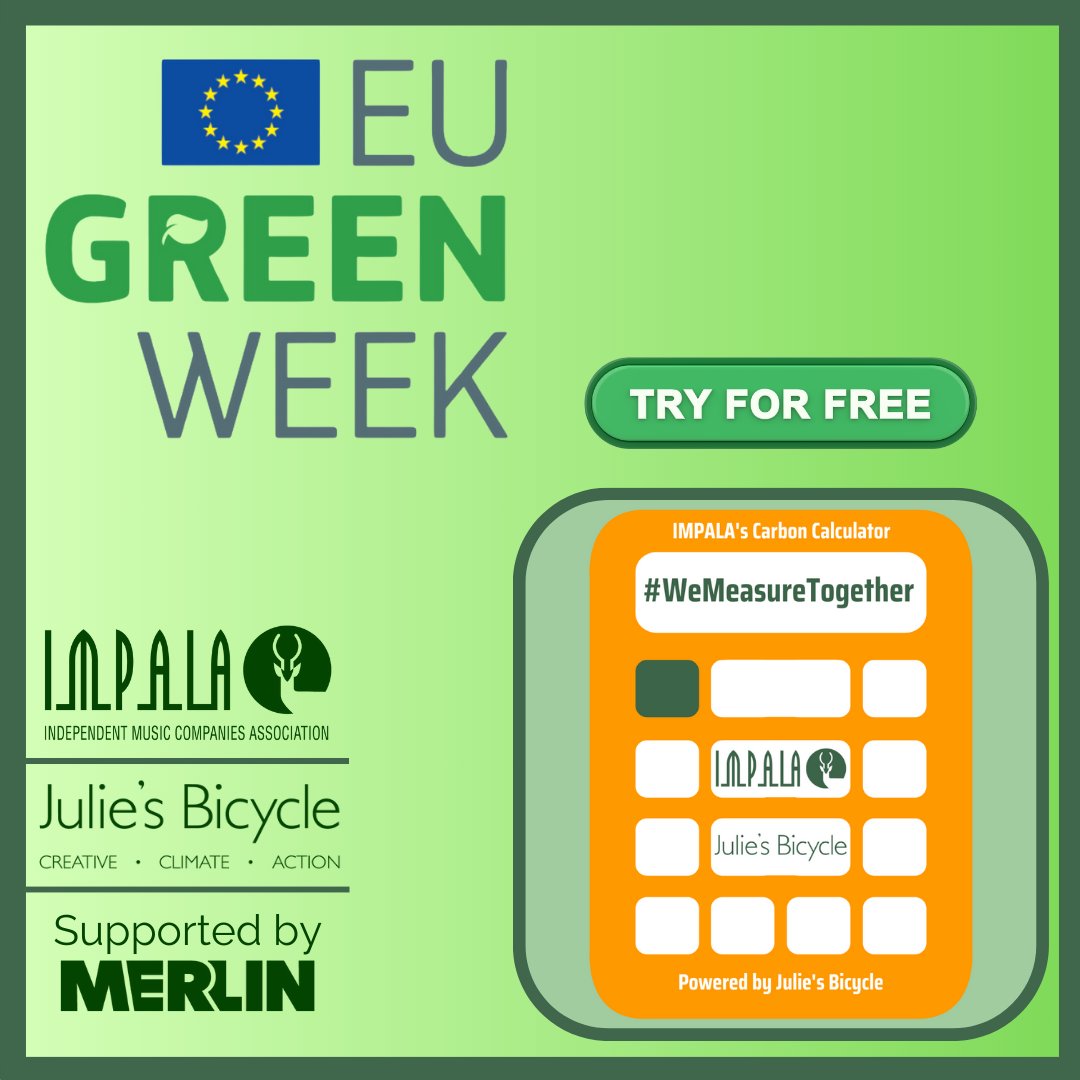 🌍🎵🇪🇺 Happy #EUGreenWeek 2024! Check out IMPALA’S sustainability programme and carbon calculator free for members. Let's work together and ensure sector-level transformation. 

#WeMeasureTogether #EUGreenWeek #SustainableMusic

More ℹ️ 👉 bit.ly/3wUxo4J