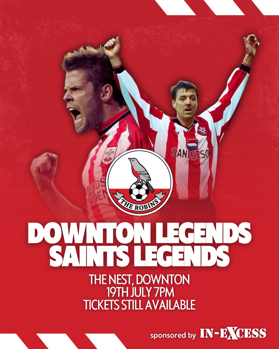 Get yourself down to The Nest on Friday 19th July as the Downton Legends take on the Southampton Legends. Tickets are still available and can be purchased by contacting our Clubhouse Manager @MarkGulliver12 🎟️ #LegendsMatch