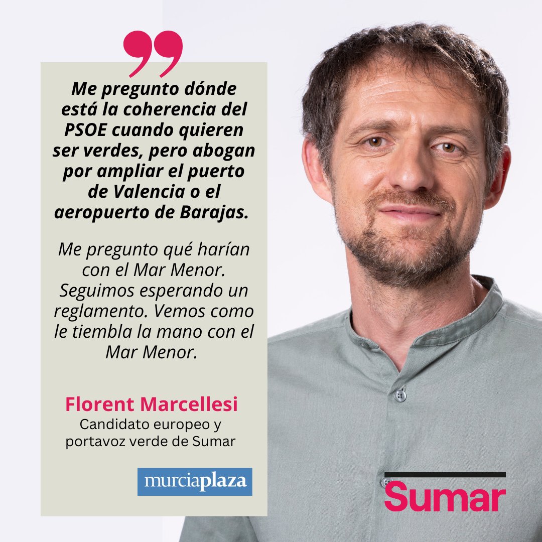 'Al PSOE le tiembla el pulso con el Mar Menor, si no tiene a Sumar empujándole'. #Imperdible esta entrevista a @fmarcellesi, en @murciaplaza_ , en la que el candidato y portavoz verde de @sumar defiende una transición ecológica justa para el campo 📰👇 murciaplaza.com/florent-marcel…