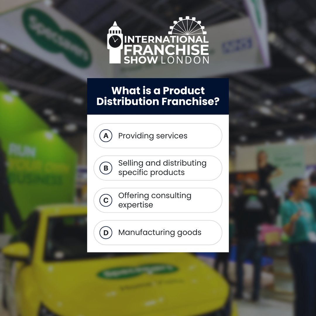 🧩 QUIZ 🧩

Do you know what a product distribution franchise is? 

Share your insights in the comments below!

For more information on this type of franchising and its potential, keep an eye out for our next blog post...

#IFS25