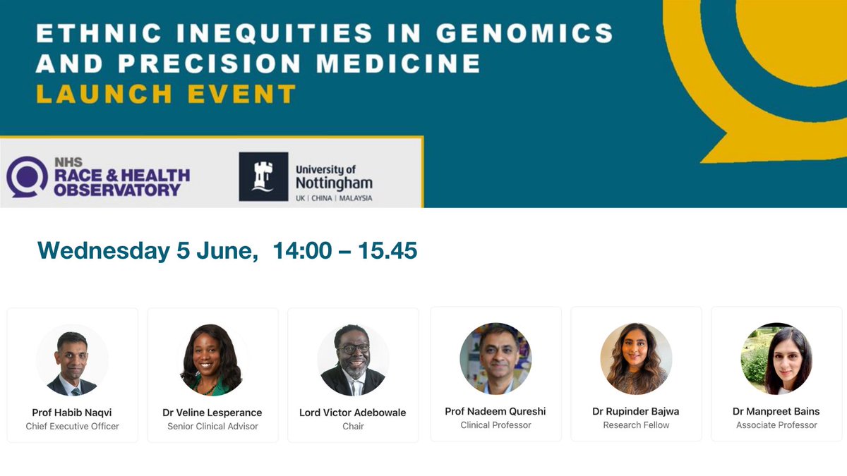 Genetic Alliance UK (@geneticall_uk) on Twitter photo The lack of diversity in #genomics datasets is a well-documented challenge not only in genomics and #biomedical research, but across #healthcare research in general.
Join the <a href="/NHS_RHO/">NHS Race & Health Observatory</a> and <a href="/UniofNottingham/">Uni of Nottingham #WeAreUoN</a> for their report launch on the topic.
👉 ow.ly/sFqb50RA5c5 The lack of diversity in #genomics datasets is a well-documented challenge not only in genomics and #biomedical research, but across #healthcare research in general.
Join the <a href="/NHS_RHO/">NHS Race & Health Observatory</a> and <a href="/UniofNottingham/">Uni of Nottingham #WeAreUoN</a> for their report launch on the topic.
👉 ow.ly/sFqb50RA5c5