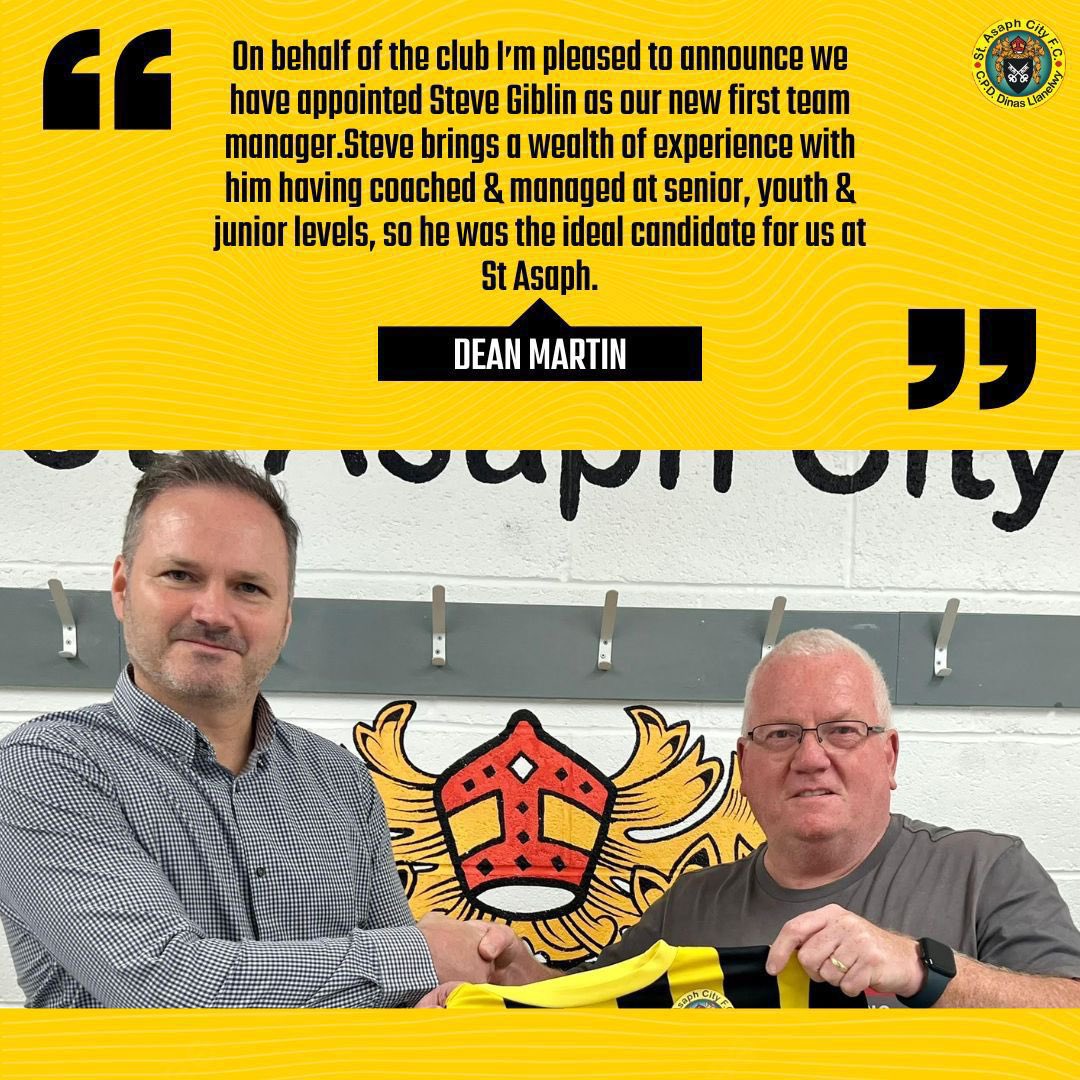 Welcome to St Asaph, Steve Giblin🤝⚫️🟡