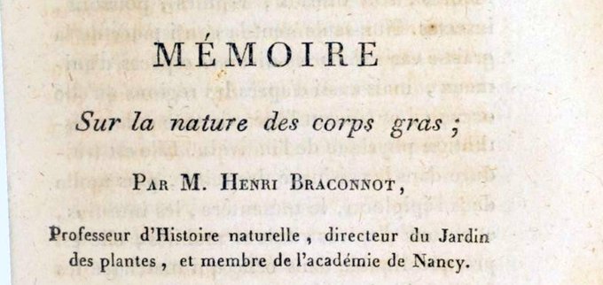 Henri Braconnot, an early classifier of lipids, was born #OTD in 1780. 
gallica.bnf.fr/ark:/12148/bpt…