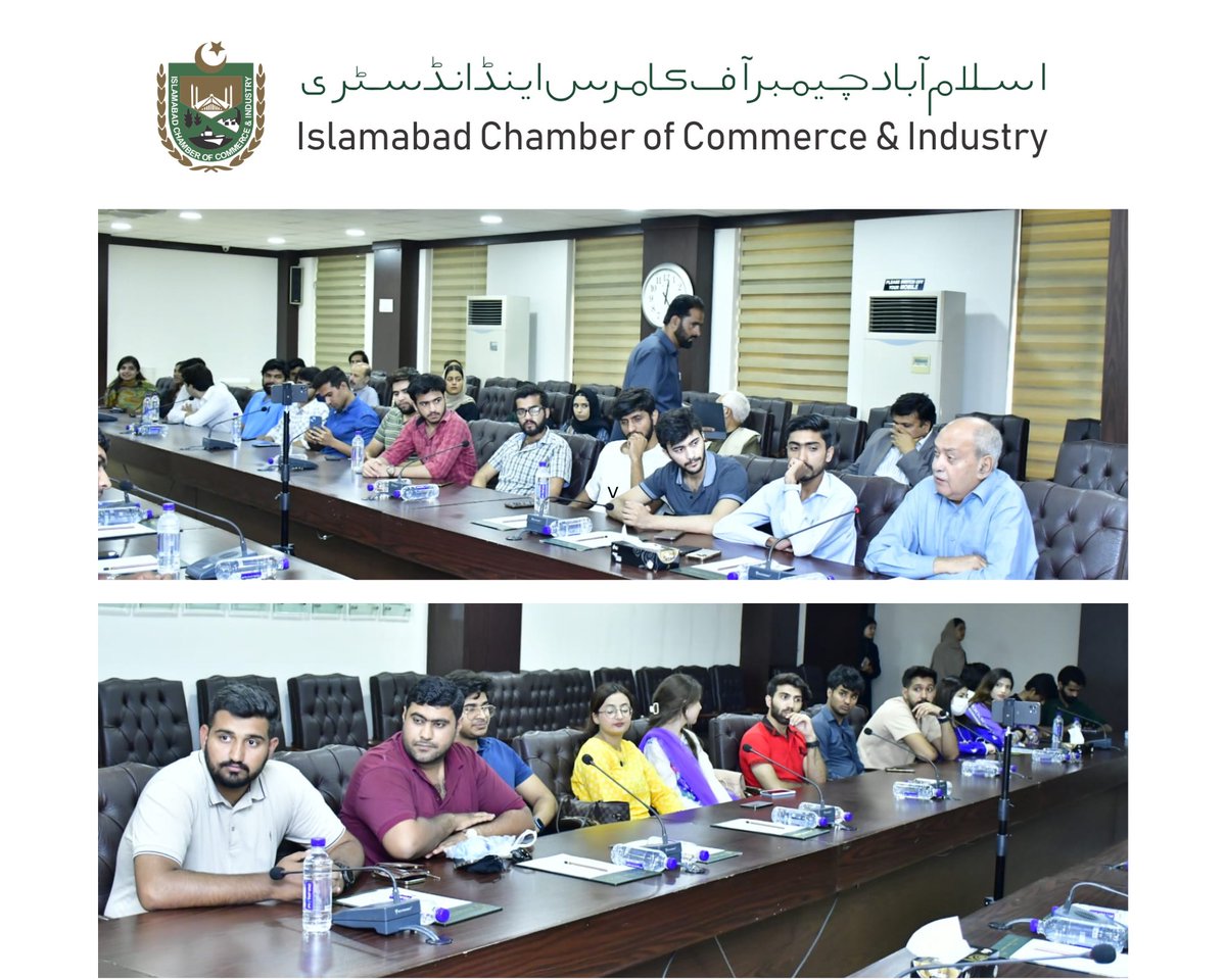 Students of Department of Business Studies, Air University visited ICCI and attended a session with Azhar Ul Islam Zafar VP ICCI & Zafar Bakhtawari Secretary General UBG to seek guidance in Business 
#ICCI @ahsanzafarbakh1 @faadwaheed @azharulislamzafar @zafarbakhtawari #UBG