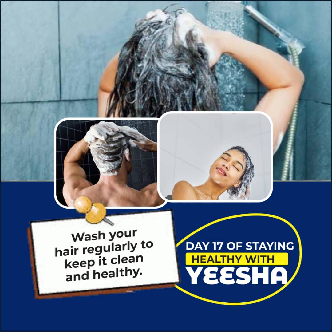 Good day Unilorites💪🏾 Day 17 of Staying Healthy with YEESHA #17:KEEP YOUR HAIR CLEAN. Washing your hair regularly helps to remove dirt, oil, and product buildup from your scalp and hair, which can prevent issues like dandruff and itchiness. YEESHA