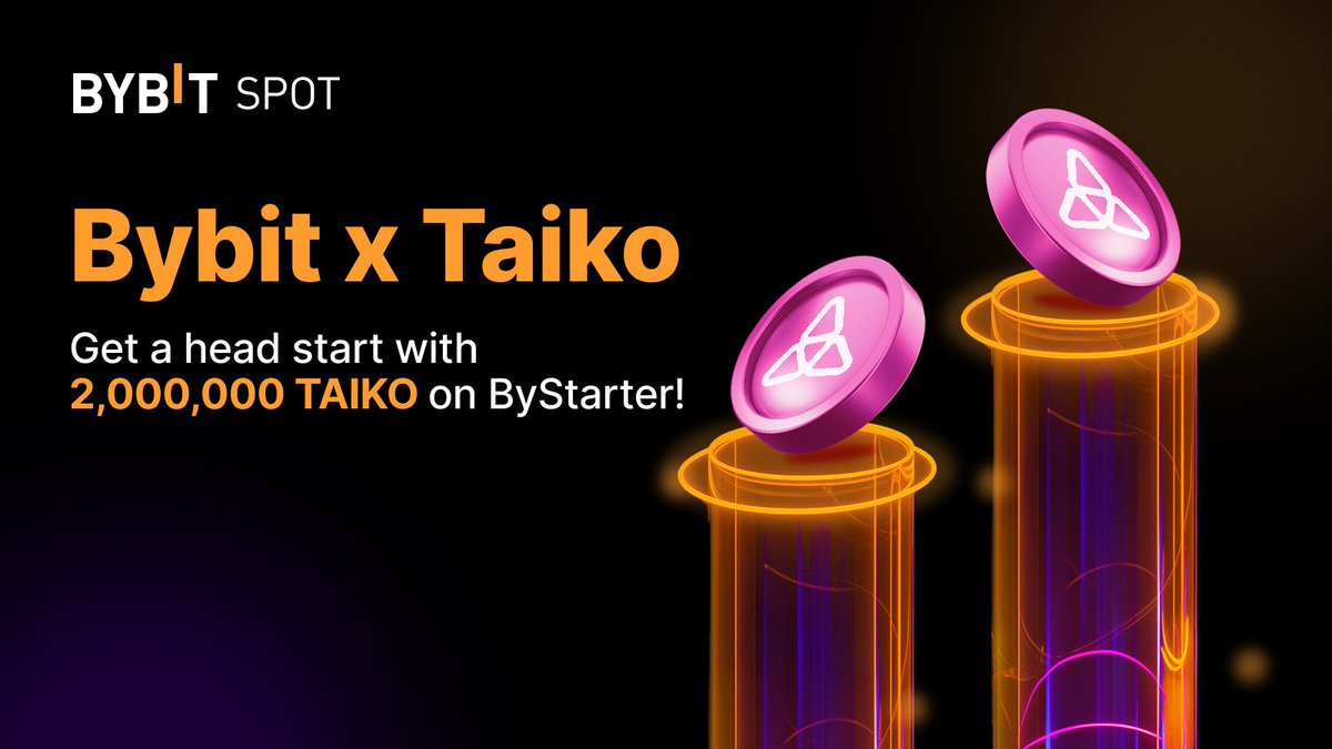 📣 $TAIKO ByStarter is now live on #Bybit!

🔥 2,000,000 $TAIKO for sale before its official launch!

Join the $TAIKO ByStarter Now: i.bybit.com/ab13pawN

Bybit x Taiko Social Giveaway: Stand a chance to win from a pool of 5000 $USDT! Now till Jun 3, 10 AM UTC.
1️⃣ Follow