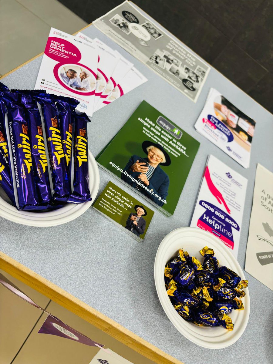 Our #AHP stall is set up for #Dementiaweek in the atrium of the #QEUH, come along and have a chat with our staff!! We have treats 😍 #DAW2024 #dementiacare #occupationaltherapy #physiotherapy