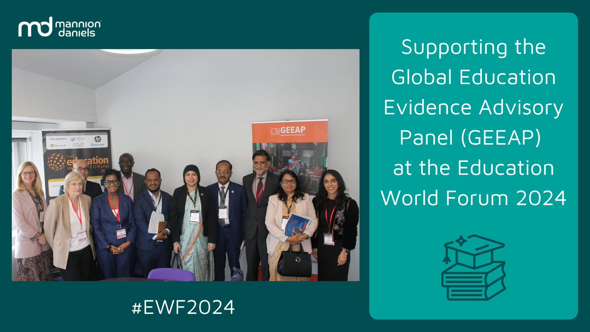 MannionDaniels (@manniondaniels) on Twitter photo As Secretariat for the <a href="/GEEAP_/">Global Education Evidence Advisory Panel (GEEAP)</a>, we were at #EWF2024 last week to support the panellists + the panel's partnership with the <a href="/WWHGlobalEd/">What Works Hub for Global Education</a>. 📚
We had insightful discussions with education delegates from Bangladesh, Ghana + more. 🌍
What did we learn? manniondaniels.com/news/participa… As Secretariat for the <a href="/GEEAP_/">Global Education Evidence Advisory Panel (GEEAP)</a>, we were at #EWF2024 last week to support the panellists + the panel's partnership with the <a href="/WWHGlobalEd/">What Works Hub for Global Education</a>. 📚
We had insightful discussions with education delegates from Bangladesh, Ghana + more. 🌍
What did we learn? manniondaniels.com/news/participa…