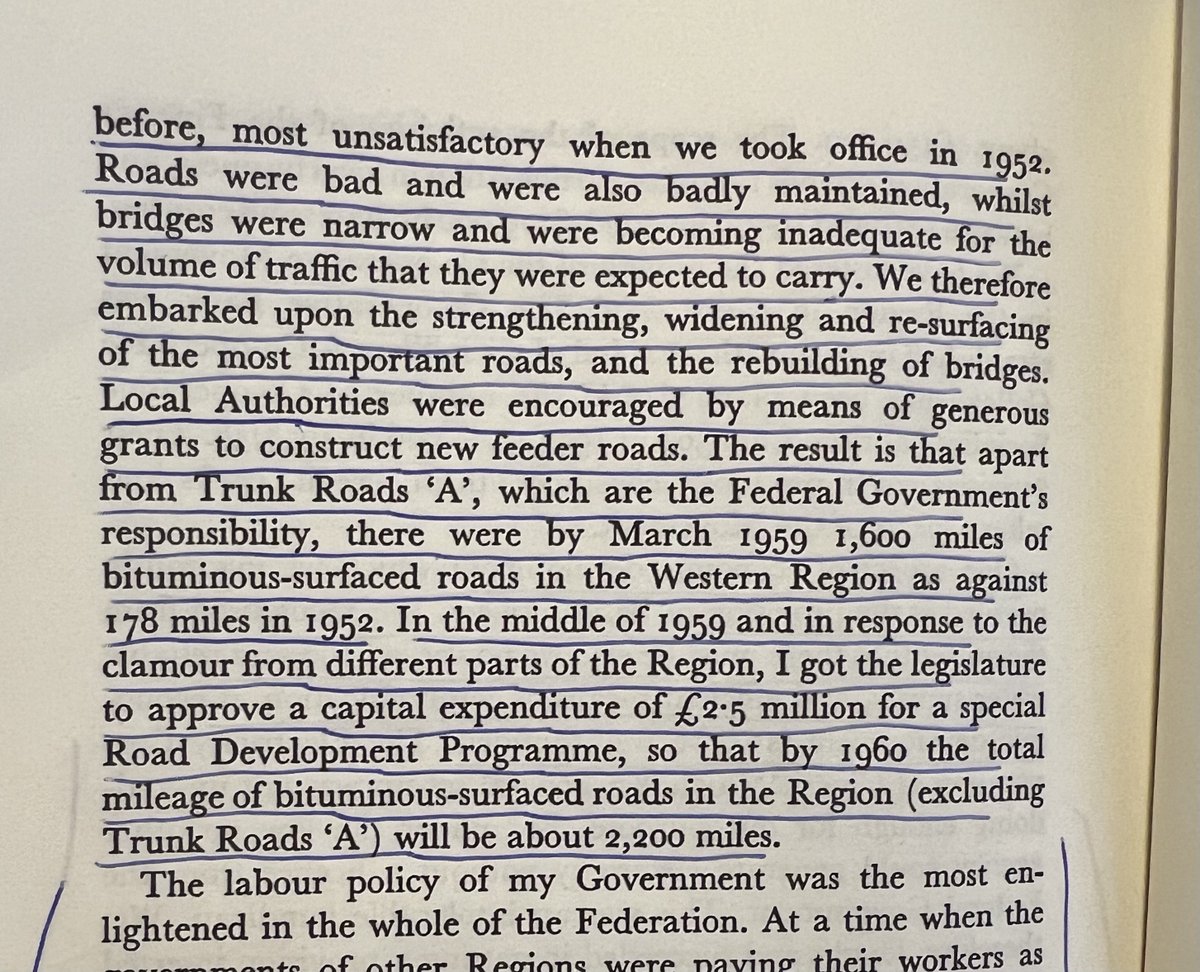 This is not true. Chief Obafemi Awolowo is remembered for building roads. I know because I read and educate myself about what our greatest hero did in politics and governance. Awo: The Autobiography of Chief Obafemi Awolowo, pages 285 and 286. Refrain from misleading people.