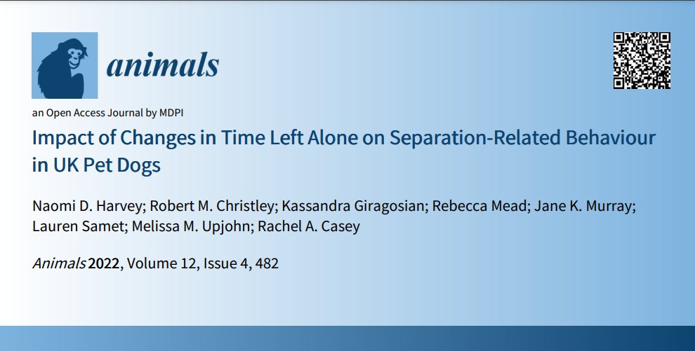 📣'Impact of Changes in Time Left Alone on Separation-Related Behaviour in UK Pet Dogs'
👥Naomi D. Harvey @Naomi_D_Harvey, et al. (2022).
Read the full article👉mdpi.com/2076-2615/12/4…
#animalbehaviour