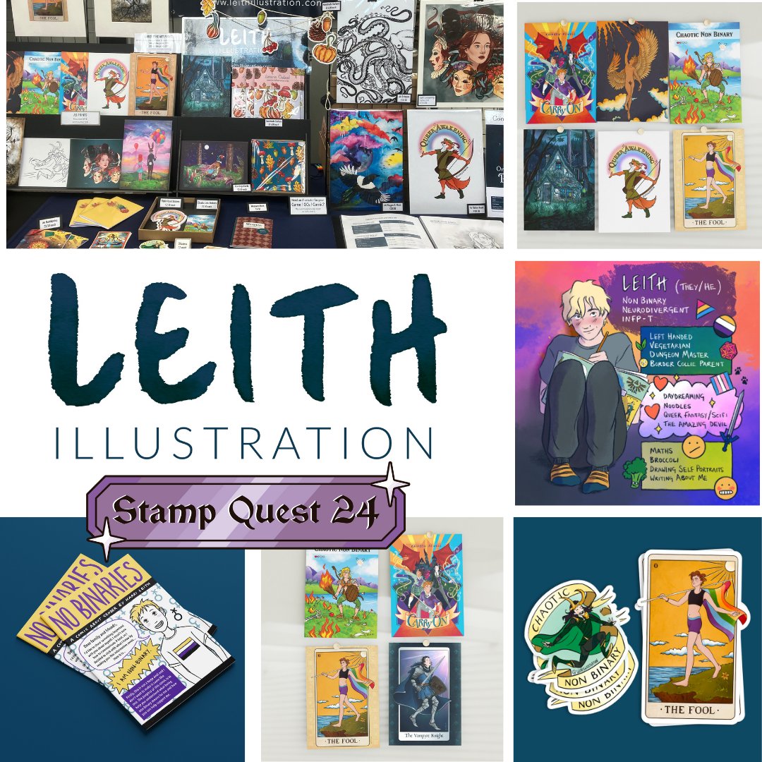 The UK Tabletop Industry is delighted to be teaming up with @HatLeith (along with Hive Mind Games) for #StampQuest24 AND our fabulous stall at UKGE. Come by our stall at 1-592 to check out Harrie's gorgeous artwork! They also designed our beautiful Stamp Quest art and leaflet.