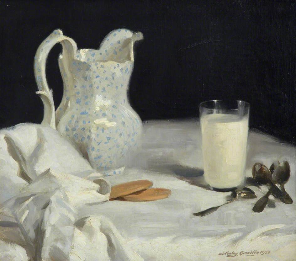Happy #NationalBiscuitDay Milk and biscuits anyone...? 'A Glass of Milk', Stanley Cursiter (1887–1976) from the City Art Centre. © estate of Stanley Cursiter. All rights reserved, DACS 2024
