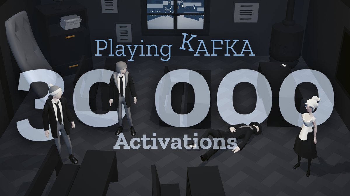 A milestone for Playing Kafka! Thank you everybody so much for playing our absurdist adventure and @GI_Tschechien for trusting us with making a Kafka game. We’re proud to have contributed to the year of Kafka celebrations. #indiegame #gamedev #kafka #indiedev