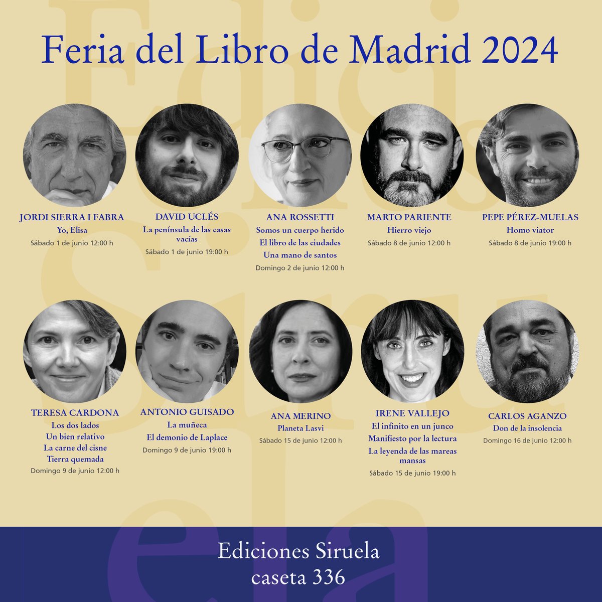 🎉 No queda nada para que empiece la gran fiesta del libro, #FeriadelLibrodeMadrid <a href="/FLMadrid/">Feria del Libro de Madrid</a>. 

¡Estamos deseando veros en la caseta 336 y ponernos cara!

Aquí tenéis la info de nuestras firmas 👇
siruela.com/noticias.php