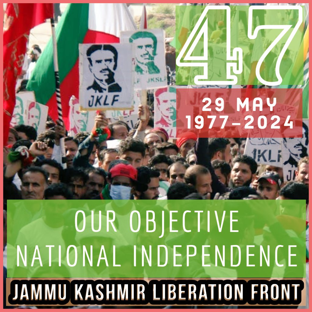Happy JKLF Foundation Day 🍁 On the 47th foundation day of Jammu Kashmir's largest pro-independence party, we pledge to drive our movement forward with unmatched zeal, peacfully but relentlessly pushing for the reunification and complete independence of Jammu Kashmir. #JKLF
