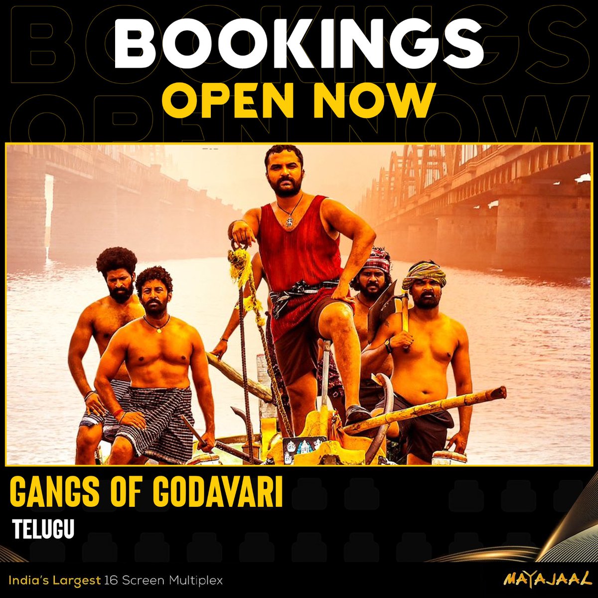 Eluru to Godavari: A story of determination💪 Bookings open for #GangsOfGodavari (Telugu) at #Mayajaal 🎟️bit.ly/3sVdbqD #VishwakSen #Anjali #GOGOnMay31st