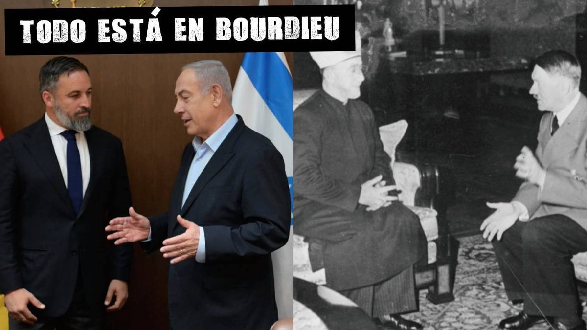 Historia de dos fotos lasexta.com/el-muro/antoni… Hay una fotografía que es historia del antisemitismo. Adolf Hitler sentado en una reunión junto a Mohamed Amín al Huseini, gran muftí de Jerusalen de 1921 a 1937, y líder religioso del pueblo palestino en aquel momento. Una imagen