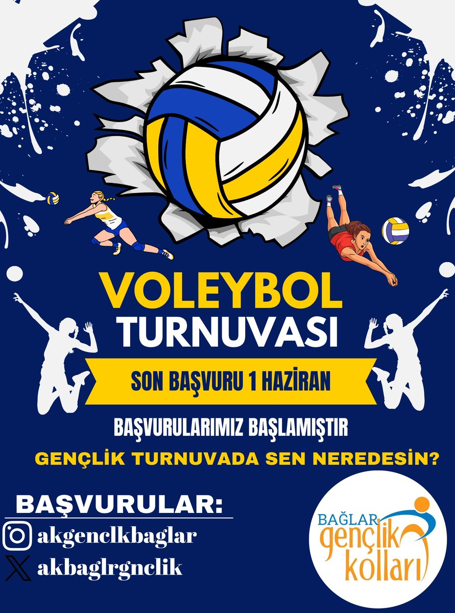 BAĞLAR GENÇLİK TURNUVADA SEN NEREDESİN ? ✨ Ak parti bağlar ilçe gençlik kolları başkanlığımızca düzenlenecek olan voleybol turnuvamıza katılmak için sosyal medya hesaplarımızdan veya bağlar ilçe başkanlığımıza gelip başvuruda bulunabilirsiniz. 💫 #Akgenclik #Voleybol