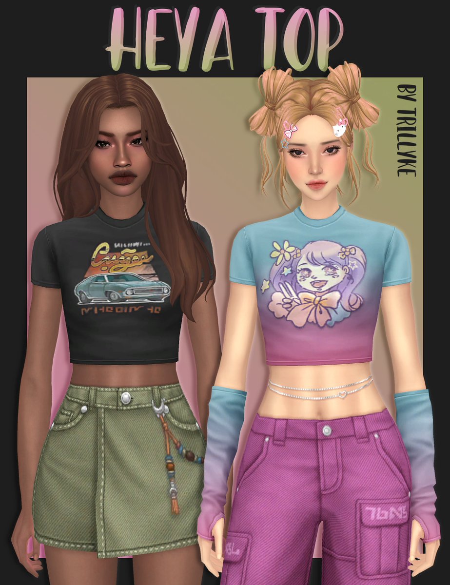 Cute cropped shirt with detached sleeves that function as armwarmers/gloves coming in a lot of simlish graphics and solid swatches. ☺
Early Access on my Patreon! Link below ⬇
Public release: 12th June, 2024
#ts4cc #TheSims4 #ts4