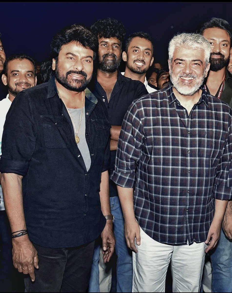 #AjithKumar met #Chiranjeevi in the sets of #Vishwambhara where the #GoodBadUgly shoot also happening.