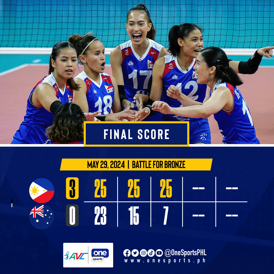 HER-STORY MAKERS 🇵🇭🥉

Alas Pilipinas made a historic entrance to the AVC podium, securing the BRONZE in the 2024 AVC Women's Challenge Cup after defeating Australia in straight sets.

#AlasPilipinas #AVCChallengeCup