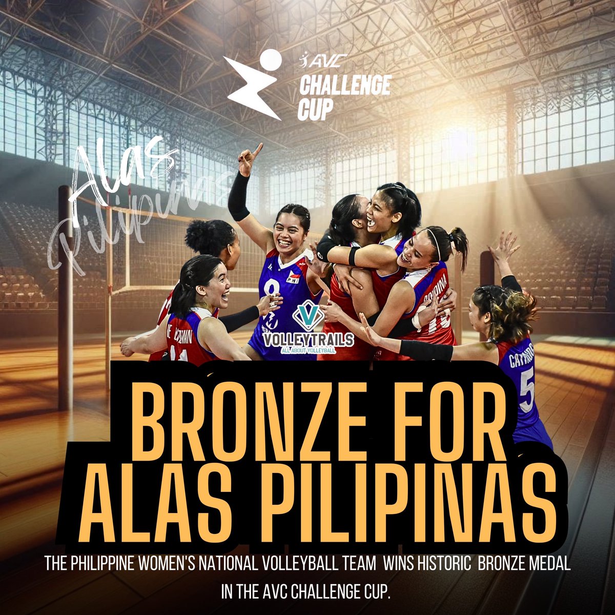 JUST IN: 🇵🇭 Alas Pilipinas wins historic bronze medal in #AVCChallengeCup! Congratulations, ladies! 👏🔥🇵🇭