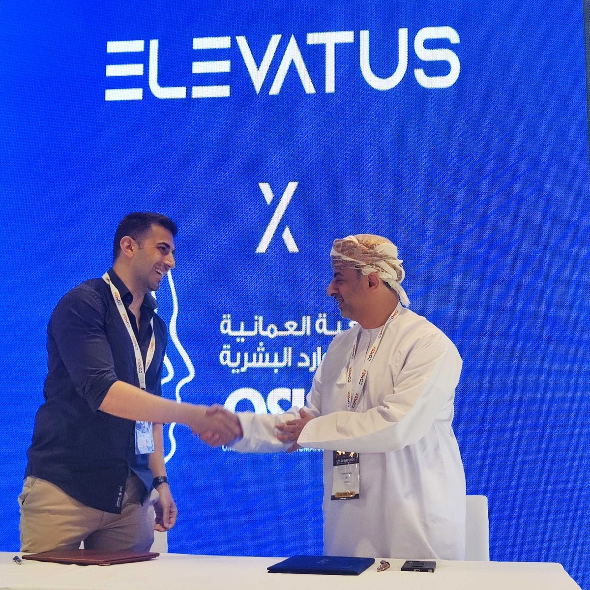 We are thrilled to announce that Elevatus has officially signed a partnership with OSHRM, represented by CEO Faisal Al Siyabi, during COMEX 2024. Together, we are leading the recruitment transformation in Oman with the power of artificial intelligence.🦾

#COMEX2024 #Elevatus