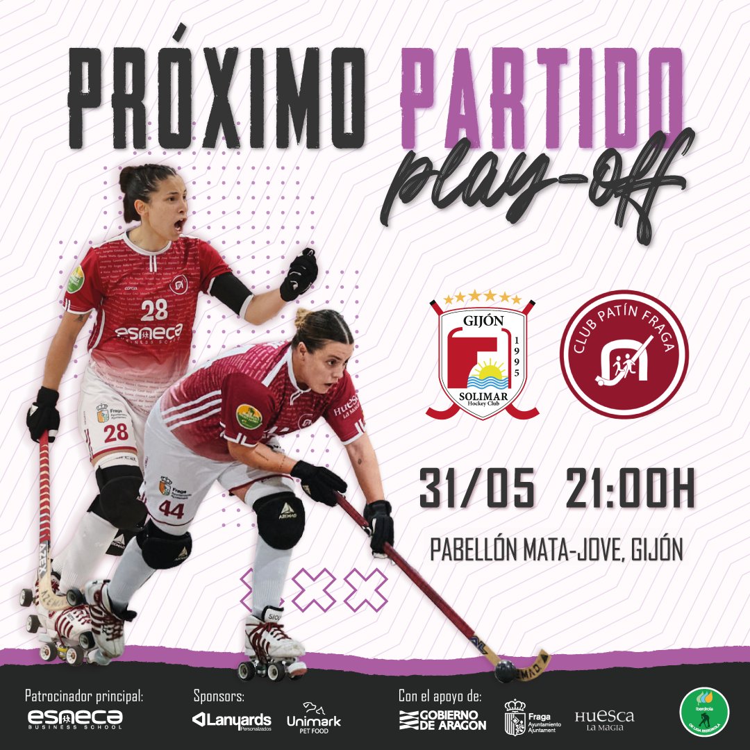 🔥 PRÓXIMO PARTIDO PLAY OFF🔥

🏒@telecable_hc 🆚 CP Esneca Fraga 🏒

¡Disfruta del partido en directo en el Sotet en una PANTALLA GIGANTE! 🙌

📆 DÍA: Viernes 31 de mayo.
🕗 HORA: 21:00h.
📍 LUGAR: Gijón.

¡Vamos chicas! 😍

<a href="/FragaAyto/">Ayuntamiento Fraga</a>
<a href="/ESNECA/">ESNECA Business Sch.</a>
@hockeymania
<a href="/AzemadSport/">AZEMAD SPORT</a>