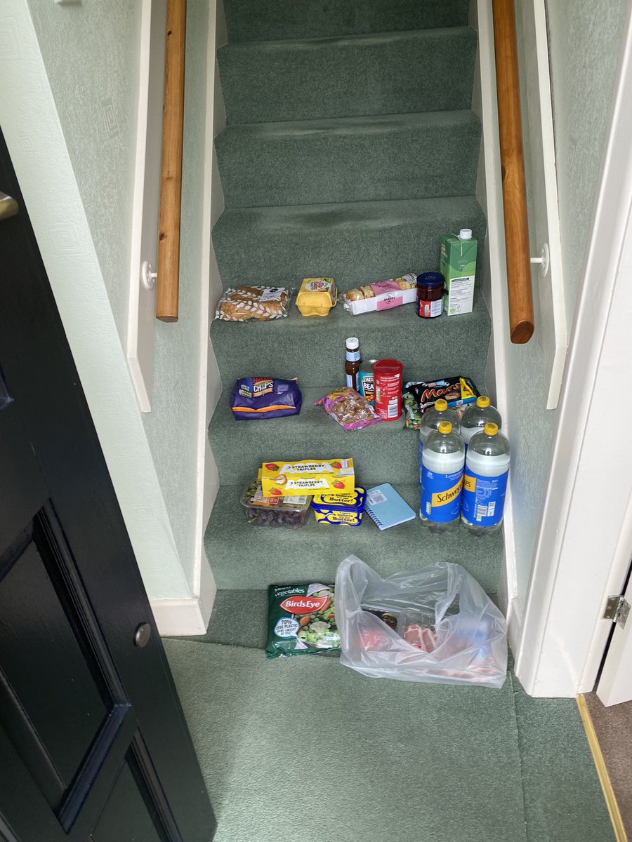 mraymond68's tweet photo. @AsdaServiceTeam this is how you deliver to a 95 yrold with dementia on walking sticks. Your driver ignores the delivery slot arrives an hour early and delivery instructions. So he has home help and then drops the shopping on the stairs for him to carry himself #disgrace https://t.co/higfbaqH8t