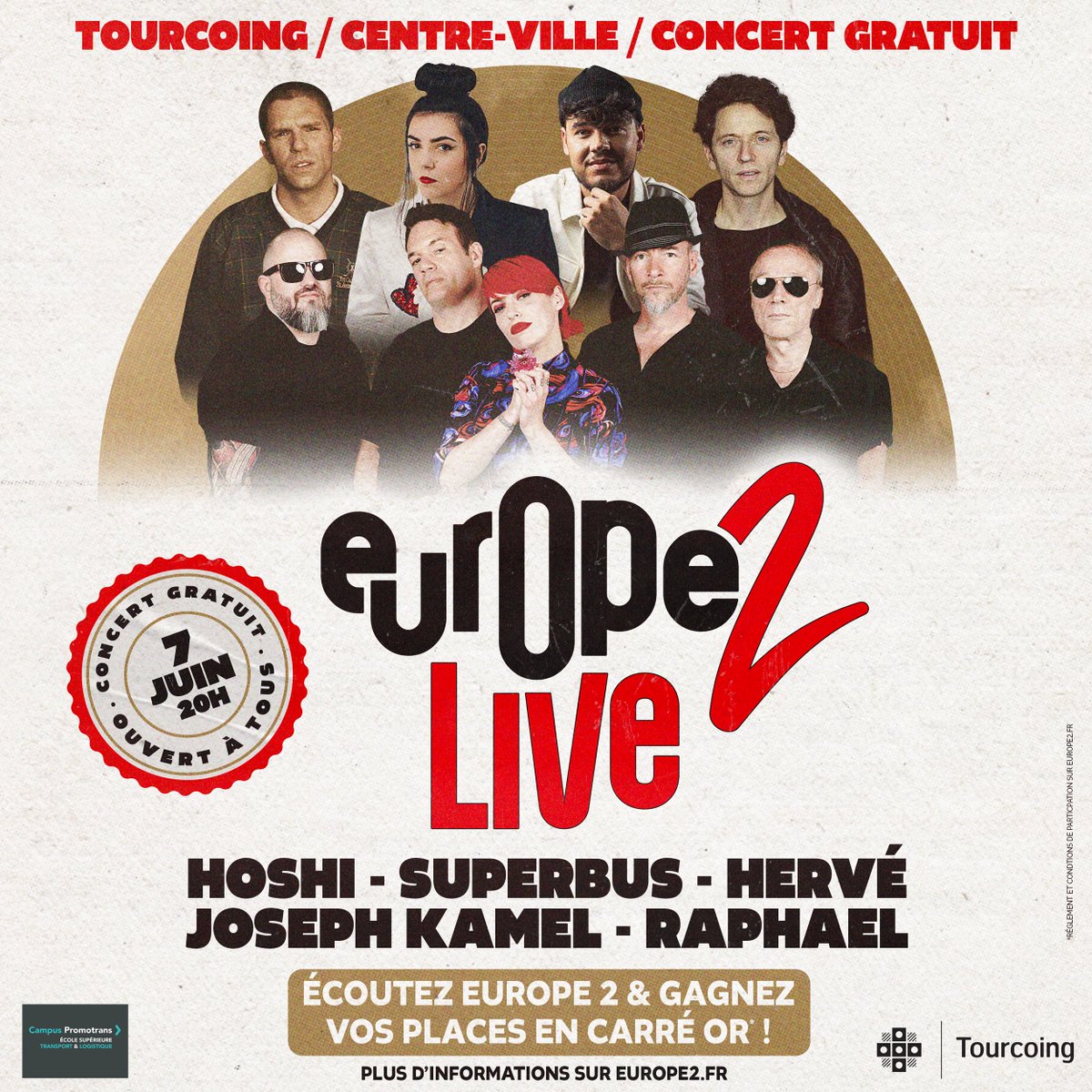 GAGNEZ vos places en Carré Or pour l'Europe 2 Live de Tourcoing le 7 juin 🤩🎤 Écoutez Europe 2 ➡ on vous offre vos INVITATIONS + SÉJOUR, envoyez LIVE au 7 12 13 (3×0,75 cts + prix du SMS)