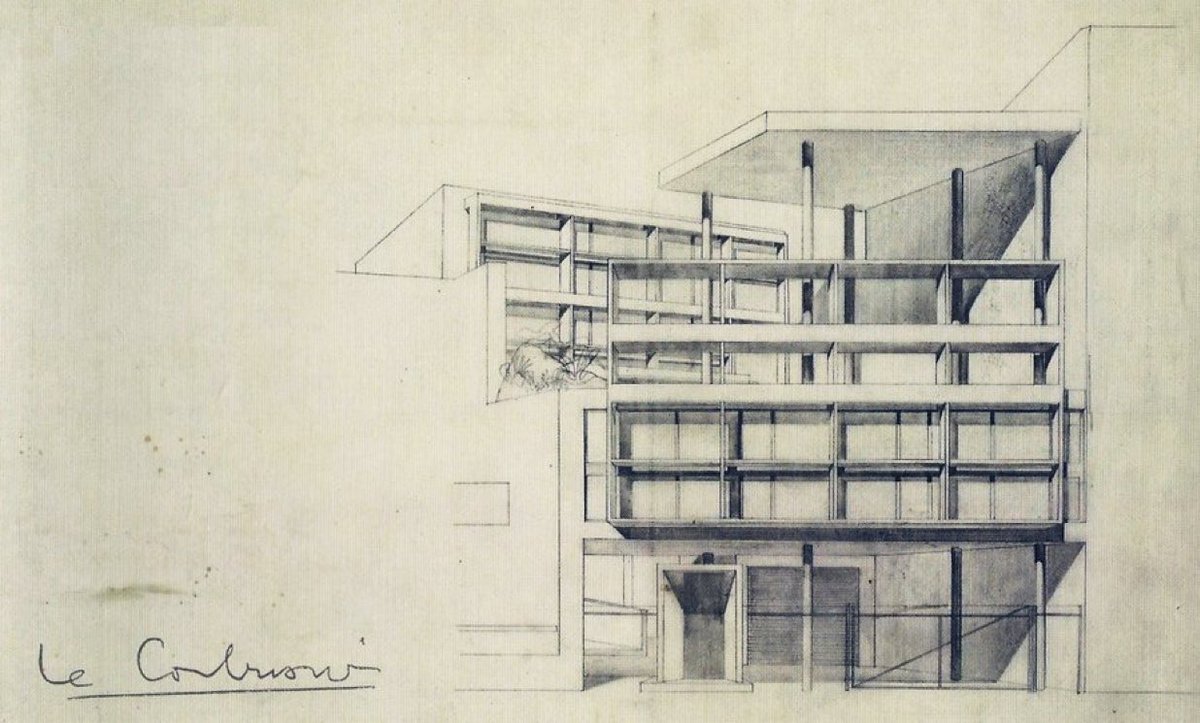 Alzado original de la Casa del doctor Pedro Curuchet, en La Plata, Argentina. Le Corbusier y Amancio Williams, 1949-55.