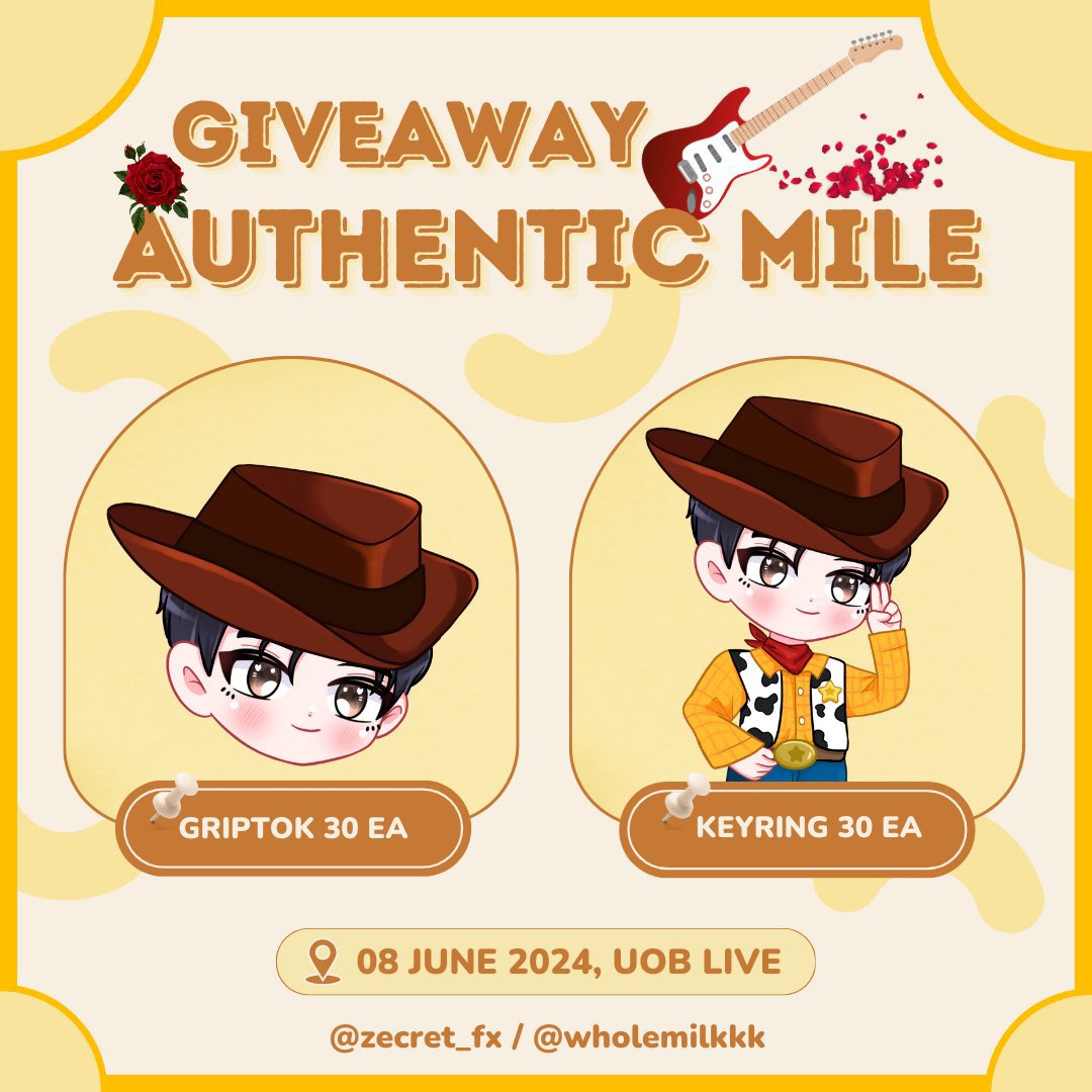 𝙂𝙄𝙑𝙀𝘼𝙒𝘼𝙔 — pls rt & show
w/ @wholemilkkk

Keyring & Griptok 30 each

📍UOB LIVE, Emsphere
🗓️ 08 June 2024

#Mile1stSoloConcertGIVEAWAYS #Mile1stSoloConcert #MilePhakphum