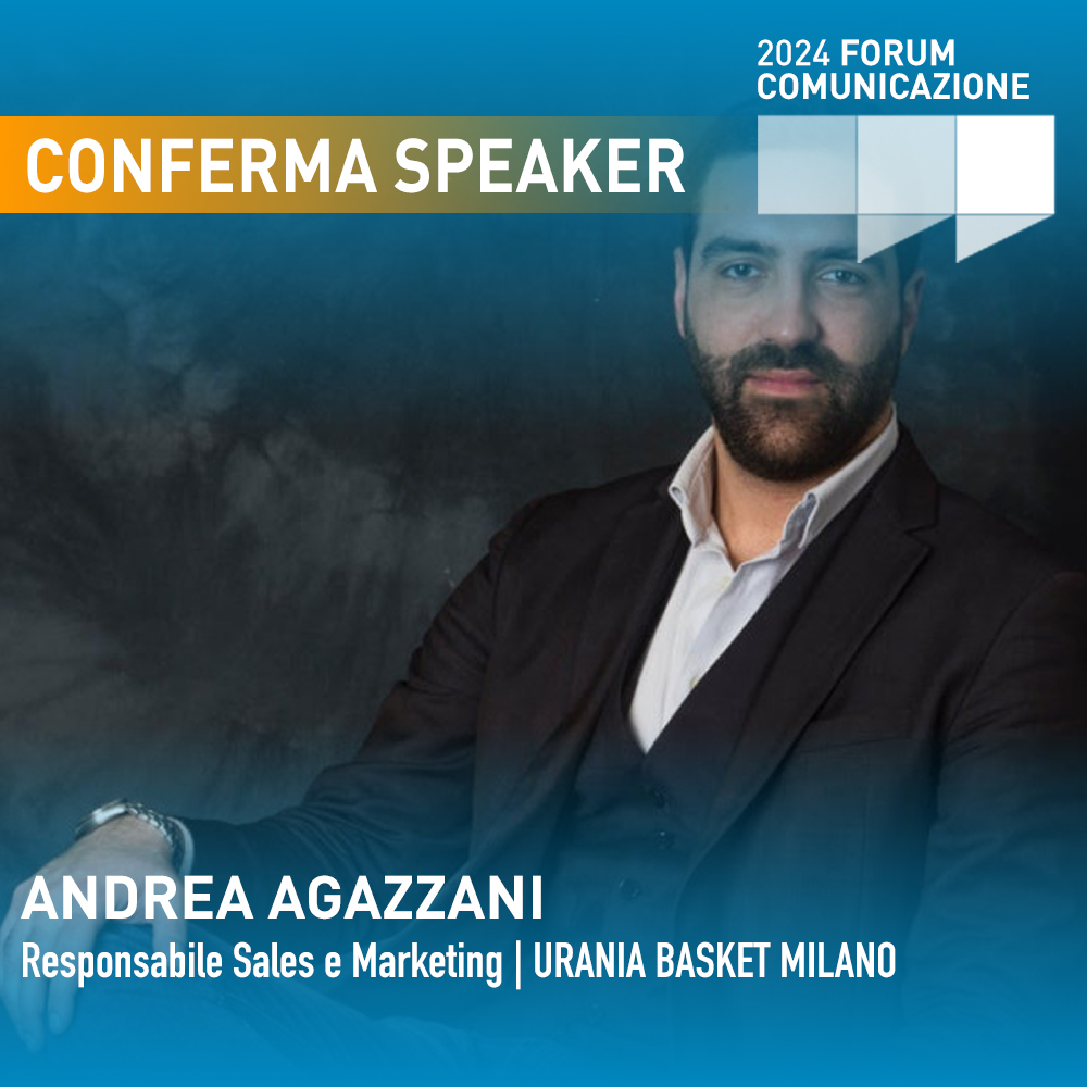 6 giugno, FORUM COMUNICAZIONE.
Andrea Agazzani, Responsabile Sales & Marketing Urania Basket Milano, interverrà nei Tavoli Tematici
'Innovare nella #comunicazione degli eventi' #eventindustry
e 'Innovare per il bene comune: #terzosettore'
 #forumCOM24 info comunicazioneitaliana.it/eventi/1040i