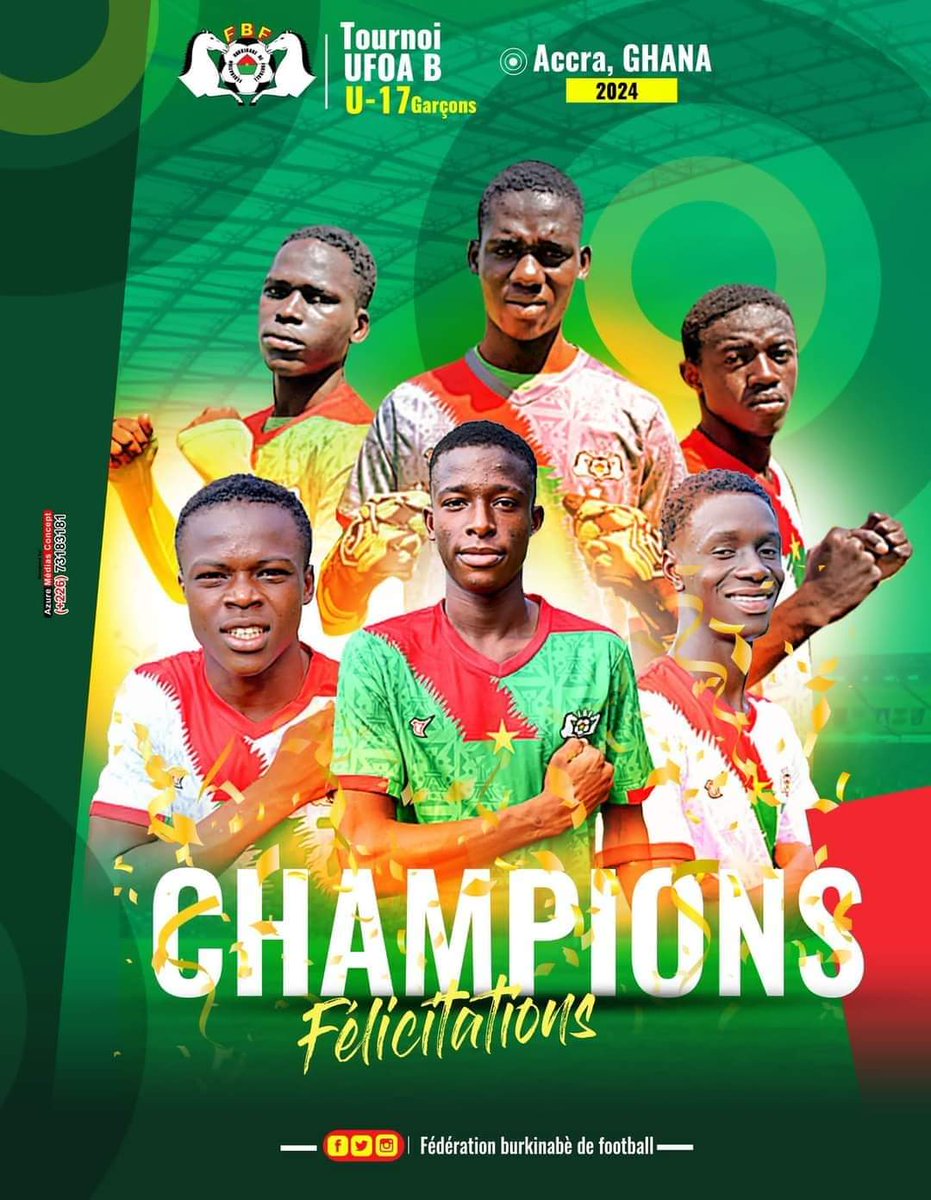#BurkinaFaso 🇧🇫: #Etalons #UFOAB 2024, Ghana

Félicitations #ETALONS pour ce sacre. Je vous souhaite une bonne carrière. Bravo au coach, au staff et à la @FBF226 .
#tl226 #lwili #BurkinaFaso 
#YIA