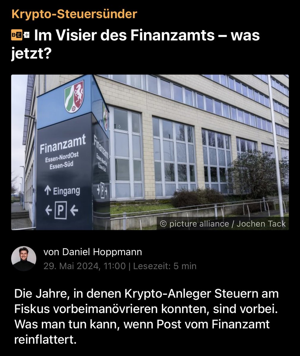 SteuermannFFM's tweet image. 1 Jahr nach Bekanntwerden der Datenlieferung einer dt. Krypto-Börse an den Fiskus:

Im Gespräch mit @btcecho habe ich Punkte beleuchtet, die mir und Kolleg*innen im Rahmen der täglichen Bearbeitung von Krypto-Steuerfällen aufgefallen sind.

Link (Paywall):
btc-echo.de/news/krypto-st…