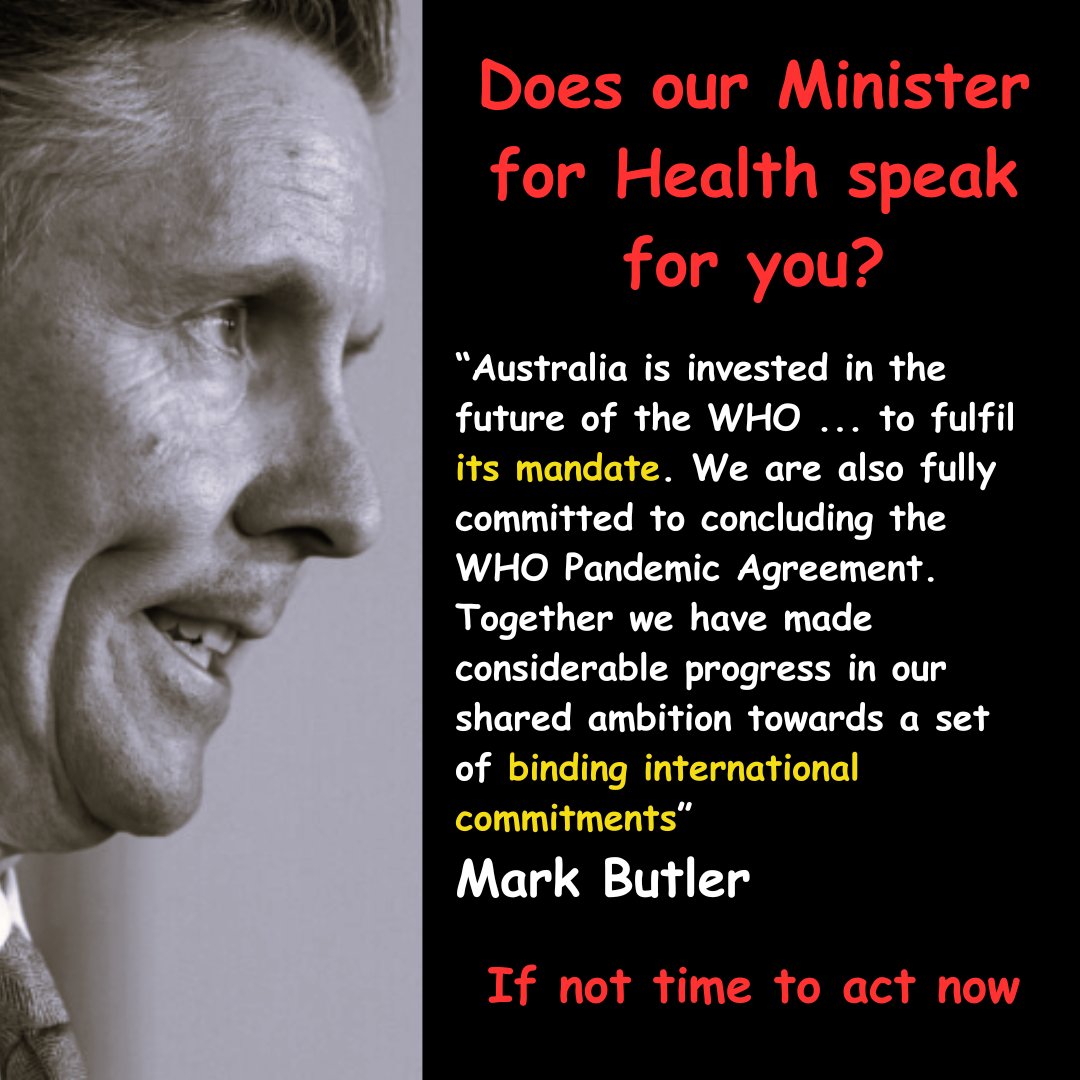 What is the threshold for treason? Why does the Minister for Health want Aussies to be bound to the rule of the WHO? Why?
Email his office: mark.butler.mp@aph.gov.au
Or call: 08 8241 0190
Watch him at the WHA: youtube.com/watch?app=desk… #ausexits #ExittheWHO #Agenda2030