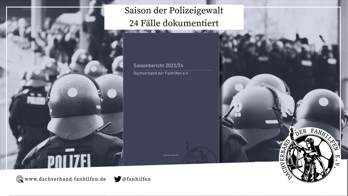 Der Dachverband der <a href="/fanhilfen/">Dachverband der Fanhilfen</a> hat erstmalig Vorfälle von Polizeigewalt innerhalb einer Saison dokumentiert.

2 Spiele von Hannover 96 haben es auch in den Bericht geschafft.

Hier die Pressemitteilung 👇🏼

dachverband-fanhilfen.de/pressemitteilu…

#Fanrechte | #H96 | #Polizeiproblem