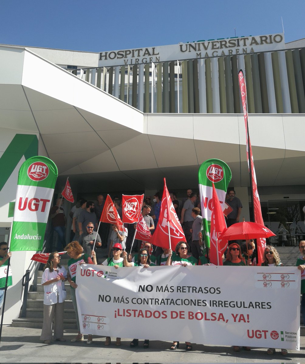 📌Hoy nos concentramos en el Hospital Universitario Virgen Macarena, en Sevilla, contra la política de Contrataciones de la Consejería de Salud #UGT #Esenciales