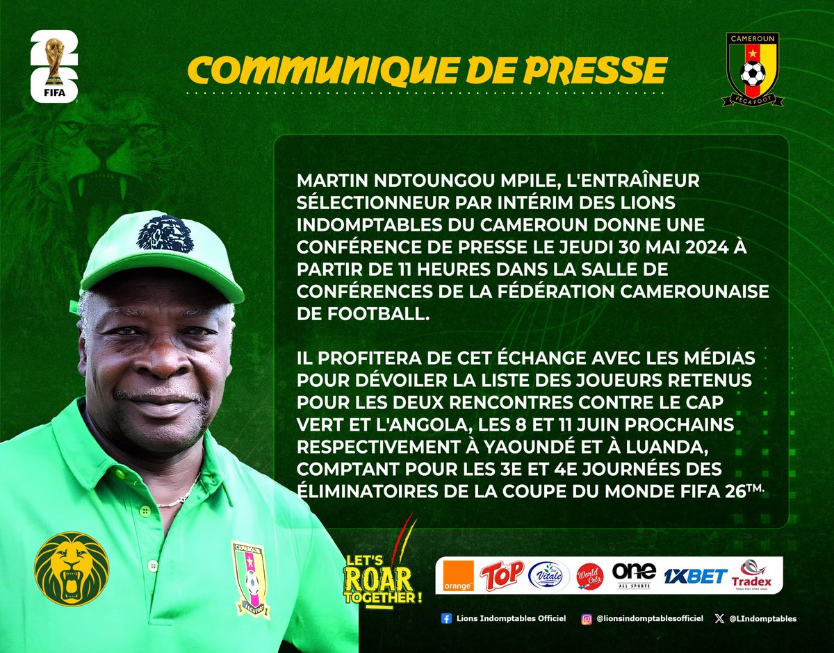 LIndomptables's tweet image. #URGENT 
#COMMUNIQUÉ
#FECAFOOT
#LionsIndomptables