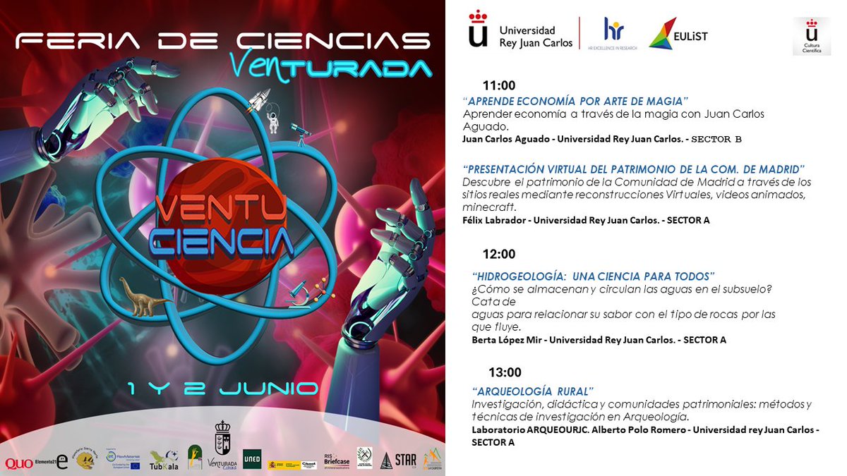 📢 #SaveTheDate La @urjc participa en VentuCiencia, un evento de divulgación científica, organizado por el @ayto_venturada 📆 1 y 2 de junio, Los Cotos de Monterrey, Venturada ¡ Ven y participa en las actividades que tienen preparadas nuestros investigadores! 👇