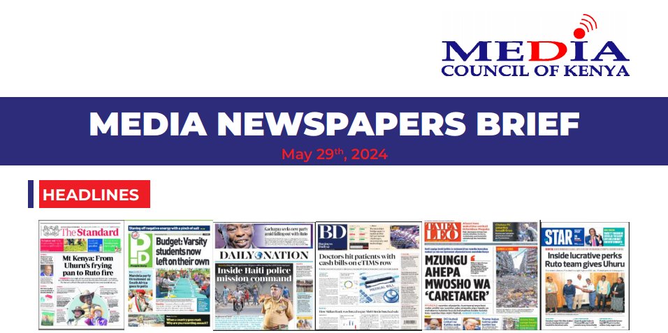 Headlines: @StandardKenya indicated that Mt. Kenya feels betrayed by @WilliamsRuto's unfulfilled promises. @NationAfrica highlighted Kenya’s commitment to Haiti mission. @TheStarKenya reported on @4thPresidentKE lucrative retirement package by the President. @PeopleDailyKe