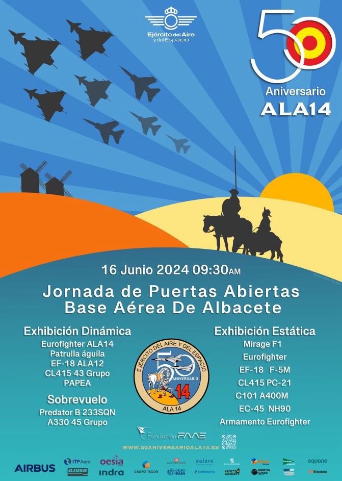 ⚠️ ¡Aviadores! ⚠️ 🙌 ¡Por fin! 🙌 🔝 ¡Ya tenemos el cartel de la Jornada de Puertas Abiertas que celebraremos el próximo 16 de junio con motivo del #50aniversarioala14! ¿Os gusta? Lo ha diseñado @redeyes_doraemon ❤️ ℹ️ Os recordamos varias cosas a tener en cuenta ese día: 👇