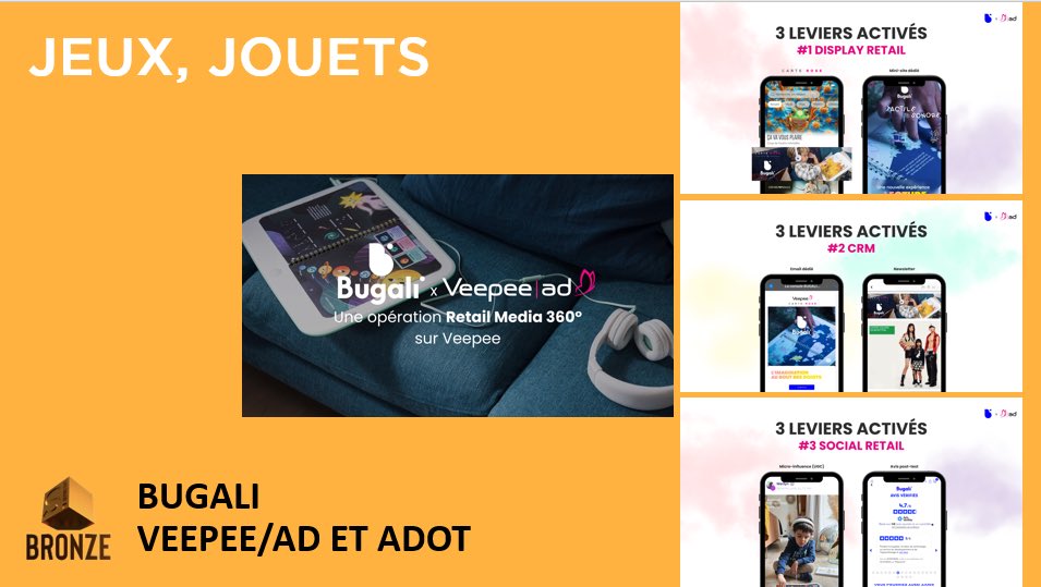 GP Stratégies du Retail Media 2024 – Catégorie Jeux, Jouets : un BRONZE pour @bugali__ et @WeAreAdot pour la réalisation « Une opération Retail Media 360° sur Veepee avec Bugali ». Bravo à eux ! #gpstrat